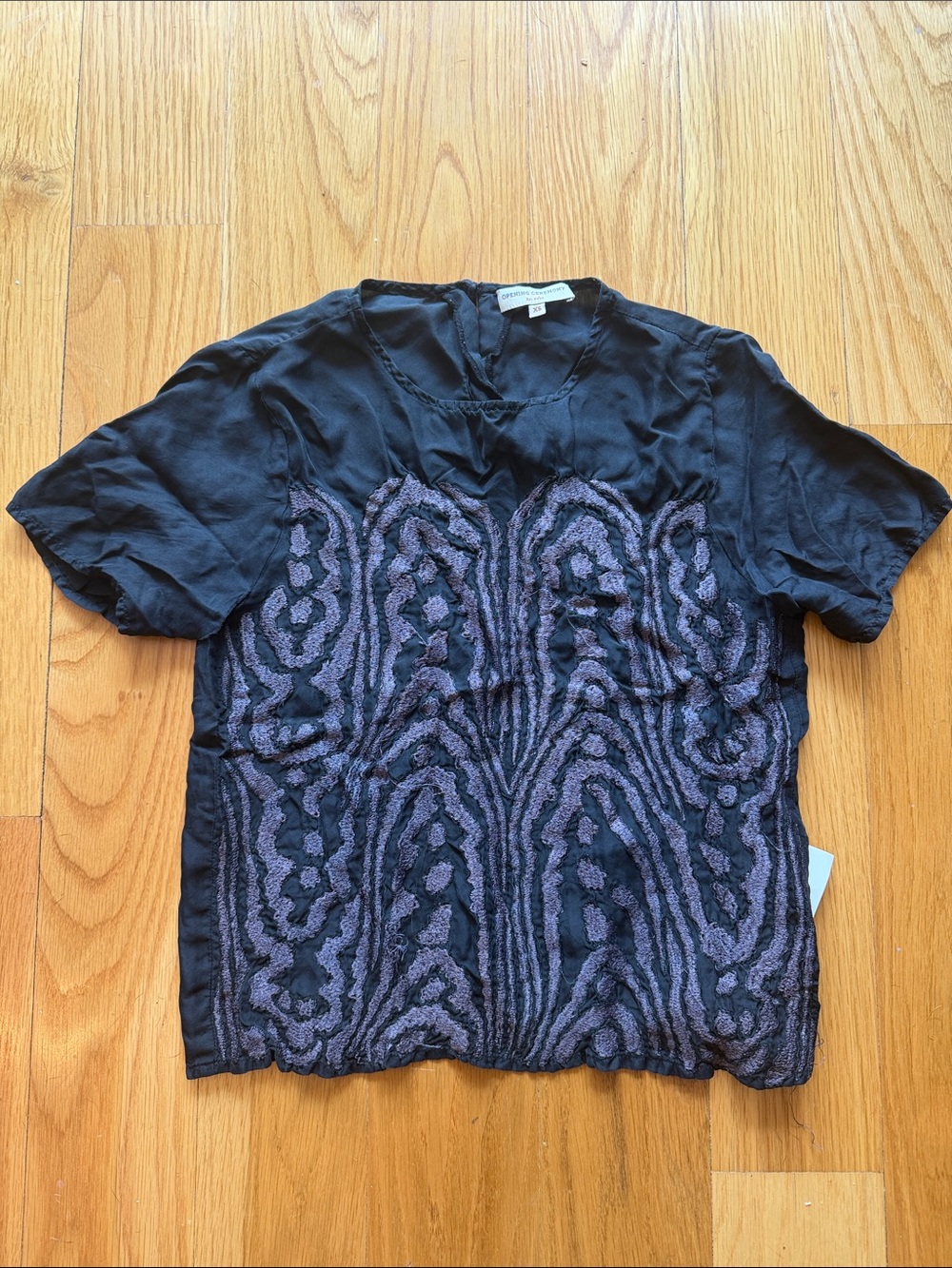 Opening Ceremony Black Short-Sleeve Top with Purple Textured Front Panel